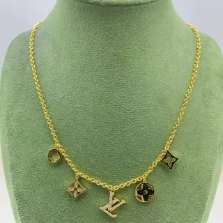 Louis Vuitton Gold Black Chain Multi-Charm Pendant Necklace