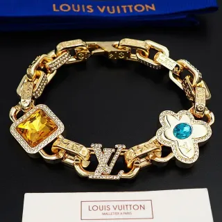Louis Vuitton سوارة ذهبية زرقاء سلسلة كرابطة كريستال مرصعة