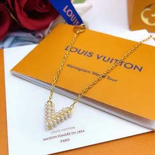 Louis Vuitton Gold Chain Pearl V-Shaped Pendant Necklace