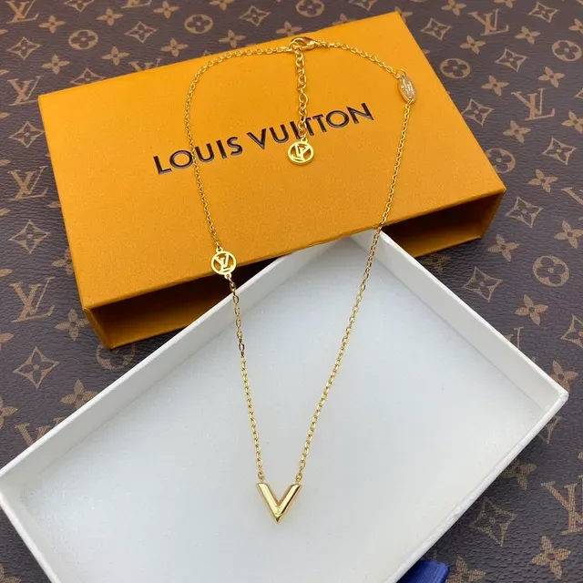 Louis Vuitton Gold Chain V-Shaped Pendant Necklace 8