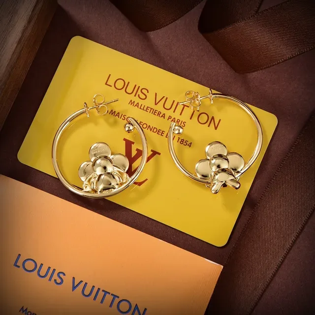 Louis Vuitton Gold Floral Hoop Earrings 3