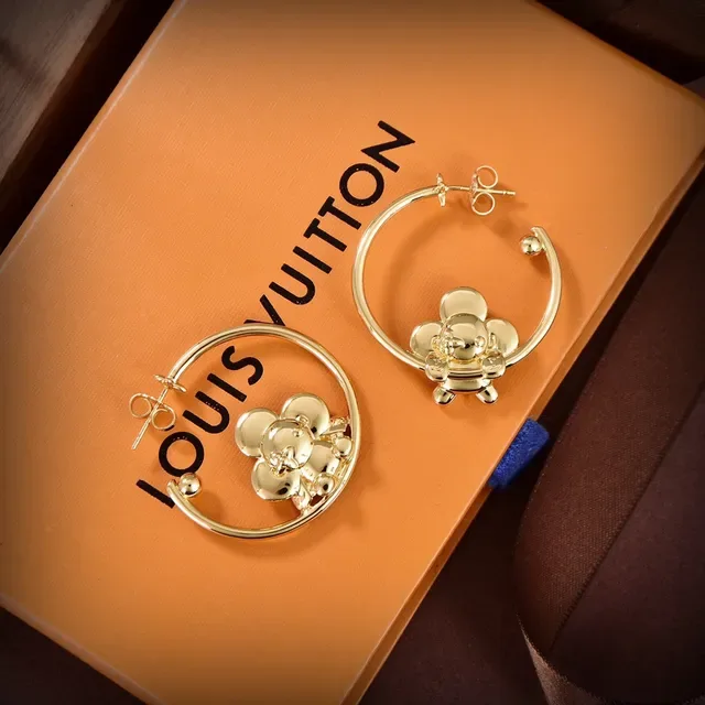 Louis Vuitton Gold Floral Hoop Earrings 4