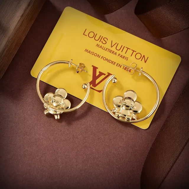 Louis Vuitton Gold Floral Hoop Earrings 5
