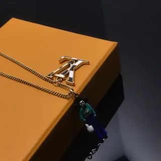 Louis Vuitton Gold Multicolor Curb Chain Enamel Monogram Pendant Necklace