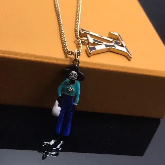 Louis Vuitton Gold Multicolor Curb Chain Enamel Monogram Pendant Necklace 2