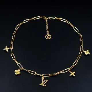 Louis Vuitton Gold Paperclip-Link Chain LV Monogram Pendant Necklace