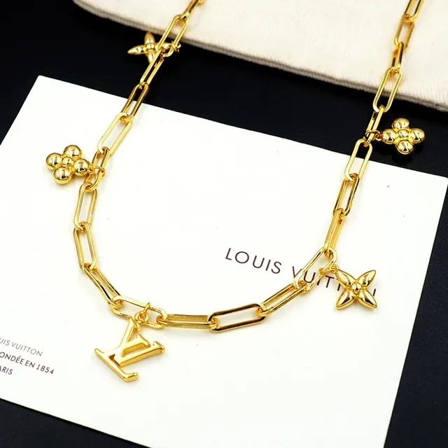 Louis Vuitton Gold Paperclip-Link Chain LV Monogram Pendant Necklace 4