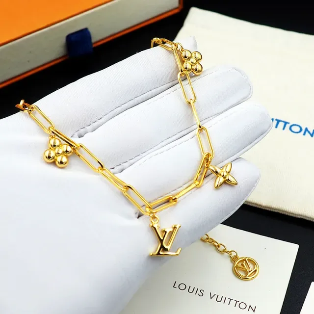 Louis Vuitton Gold Paperclip-Link Chain LV Monogram Pendant Necklace 5