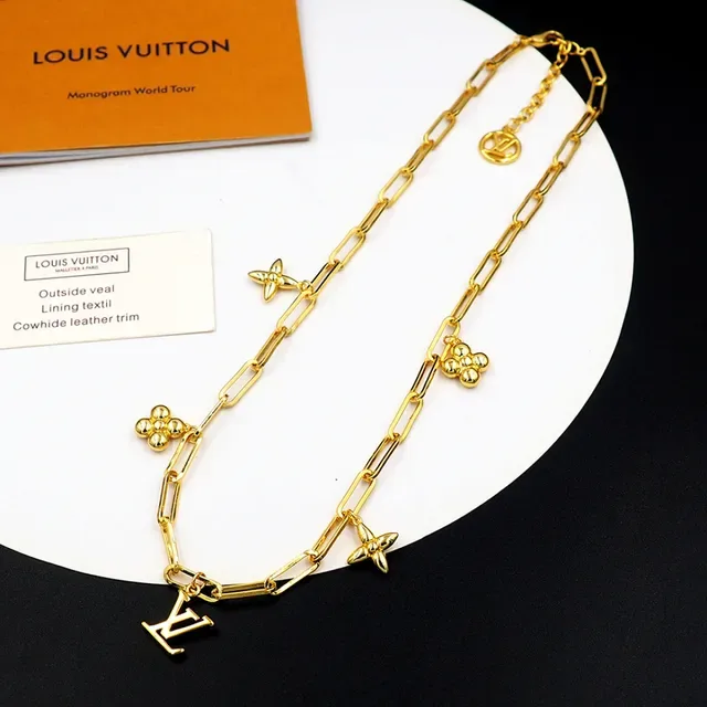 Louis Vuitton Gold Paperclip-Link Chain LV Monogram Pendant Necklace 6