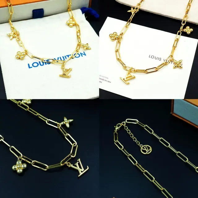 Louis Vuitton Gold Paperclip-Link Chain LV Monogram Pendant Necklace 8