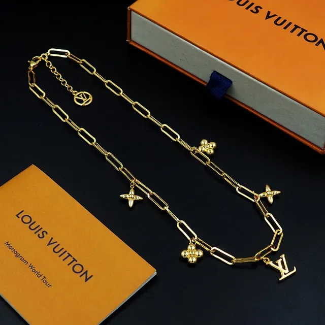Louis Vuitton Gold Paperclip-Link Chain LV Monogram Pendant Necklace 9
