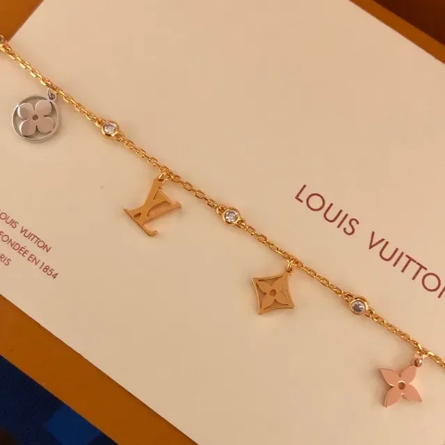 Louis Vuitton Gold Pink Chain Multi-Charm Bracelet 4