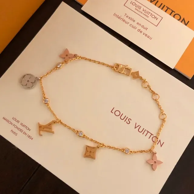 Louis Vuitton Gold Pink Chain Multi-Charm Bracelet 5