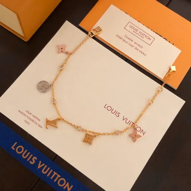 Louis Vuitton Gold Pink Chain Multi-Charm Bracelet 6