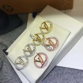 Louis Vuitton Gold Pink Circular Hoop Pavé Crystal Earrings