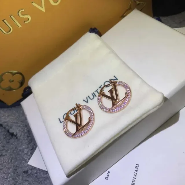 Louis Vuitton Gold Pink Circular Hoop Pavé Crystal Earrings 2