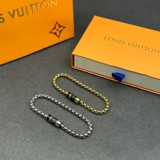 Louis Vuitton سوار ذهبي وفضي سلسلة حلقات قفل أسطواني