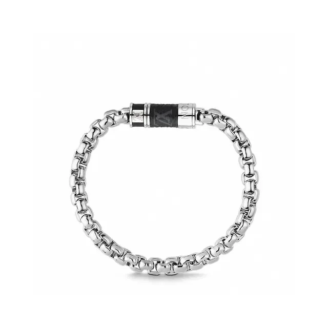 Louis Vuitton Gold Silver Chain-Link Cylindrical Clasp Bracelet 2