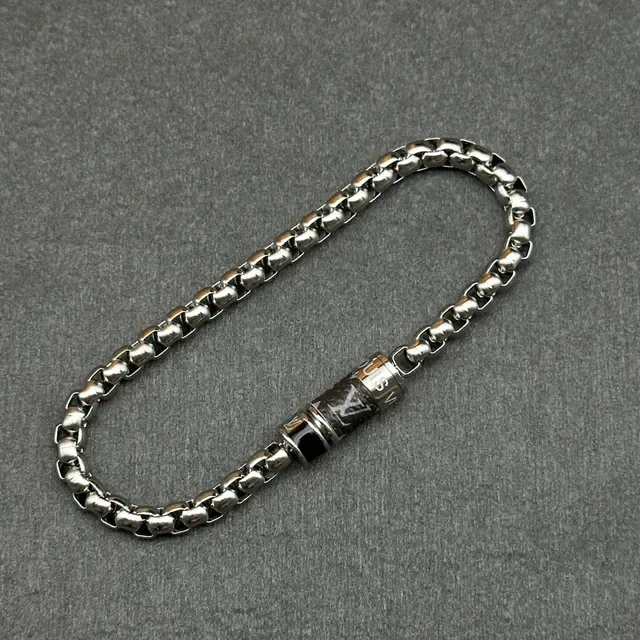 Louis Vuitton Gold Silver Chain-Link Cylindrical Clasp Bracelet 3
