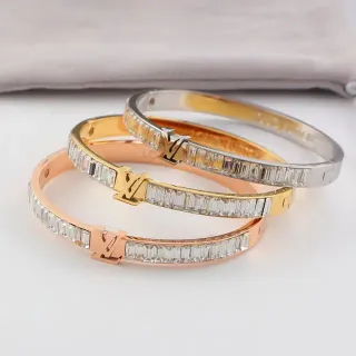Louis Vuitton Gold Silver Monogram Clasp Baguette-Cut Crystal Channel Setting Bracelet