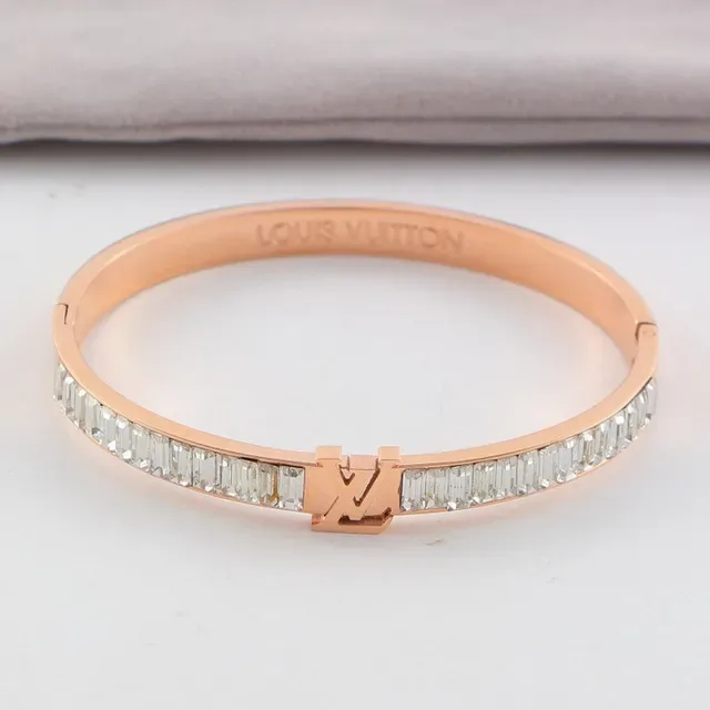 Louis Vuitton Gold Silver Monogram Clasp Baguette-Cut Crystal Channel Setting Bracelet 3