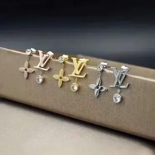 Louis Vuitton Gold Silver Monogram Post Dangling Four-Leaf Flower Charm Earrings