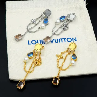 Louis Vuitton Gold Silver Multi-Charm Dangle Chain-Link Drop Earrings