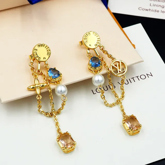Louis Vuitton Gold Silver Multi-Charm Dangle Chain-Link Drop Earrings 2