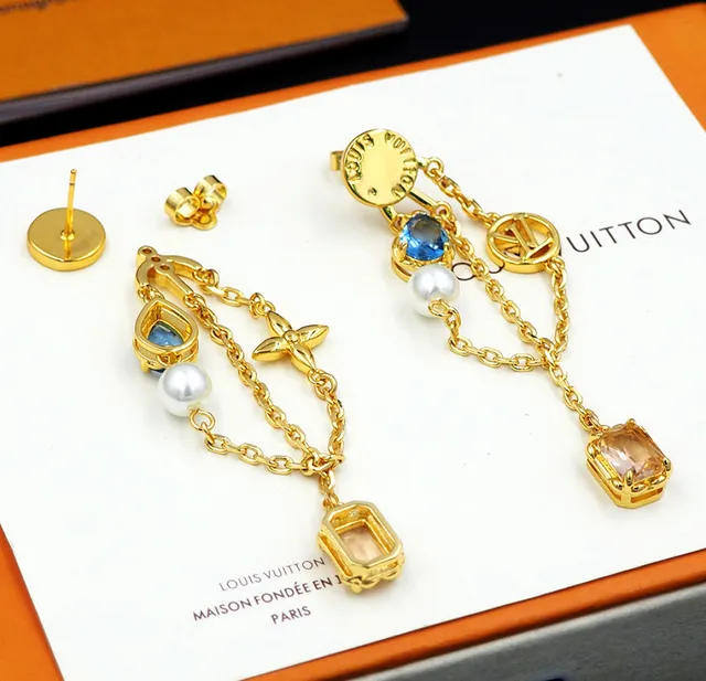 Louis Vuitton Gold Silver Multi-Charm Dangle Chain-Link Drop Earrings 3