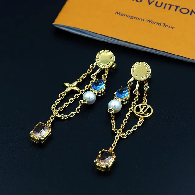 Louis Vuitton Gold Silver Multi-Charm Dangle Chain-Link Drop Earrings 4
