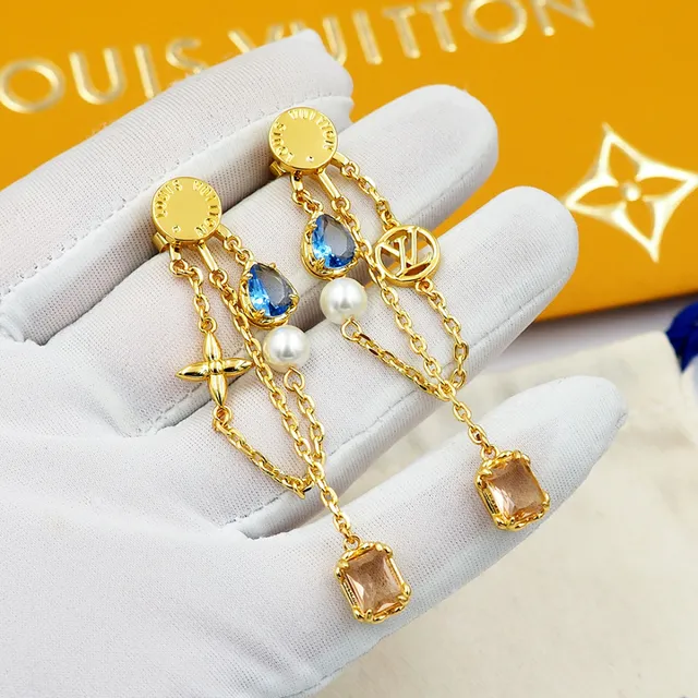 Louis Vuitton Gold Silver Multi-Charm Dangle Chain-Link Drop Earrings 5
