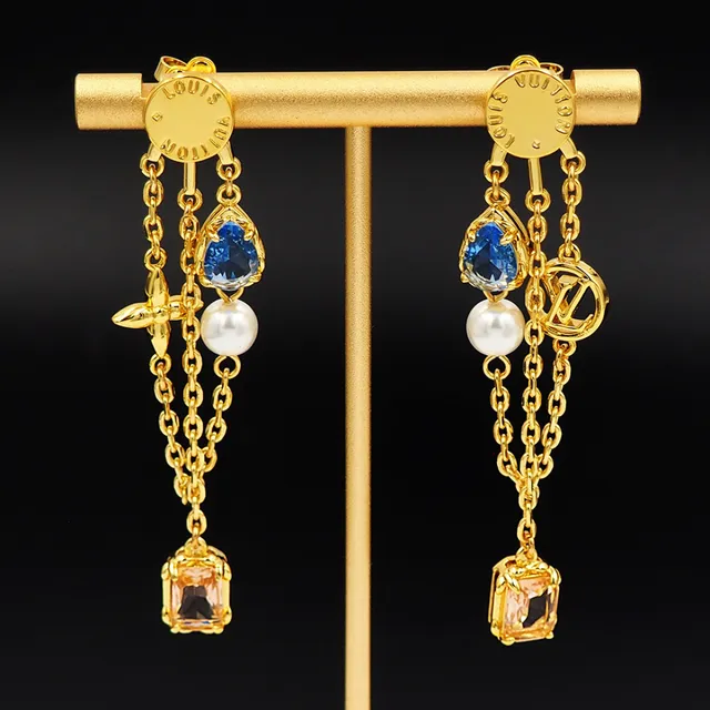 Louis Vuitton Gold Silver Multi-Charm Dangle Chain-Link Drop Earrings 7