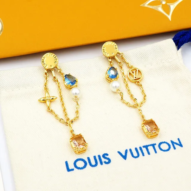 Louis Vuitton Gold Silver Multi-Charm Dangle Chain-Link Drop Earrings 9
