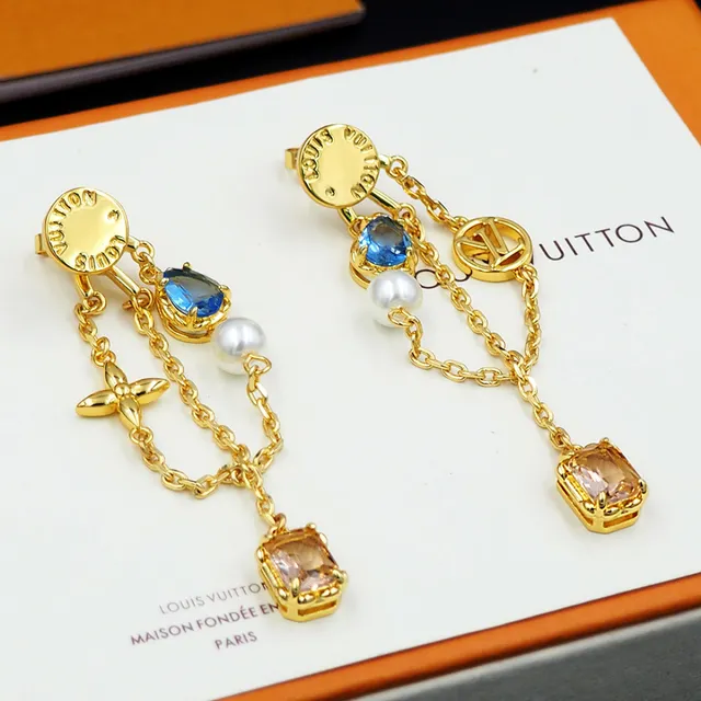 Louis Vuitton Gold Silver Multi-Charm Dangle Chain-Link Drop Earrings 10