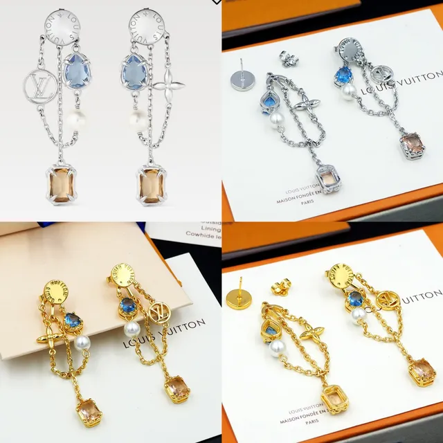 Louis Vuitton Gold Silver Multi-Charm Dangle Chain-Link Drop Earrings 11