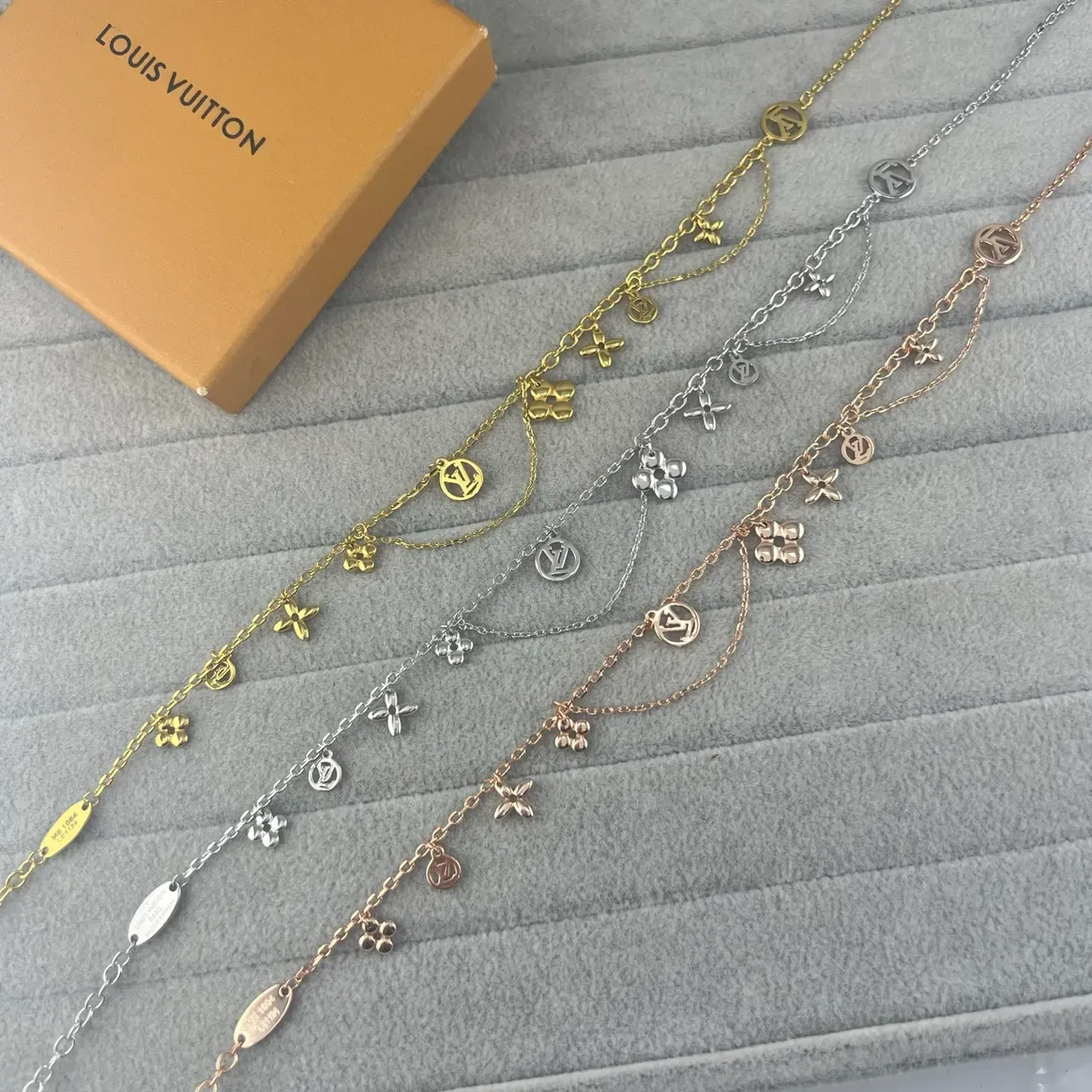 Louis Vuitton Gold Silver Multi-Charm Layered Chain Bracelet 6