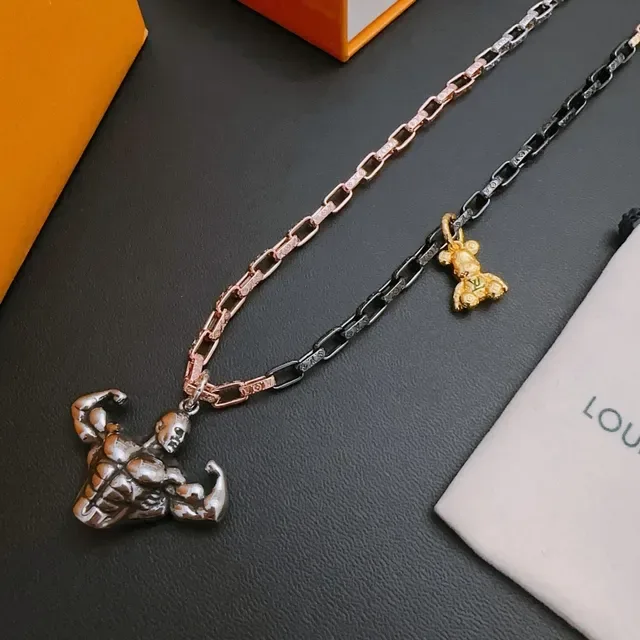 Louis Vuitton Gold Silver Multi-Tone Chain-Link Sculpted Metallic Pendants Necklace 6