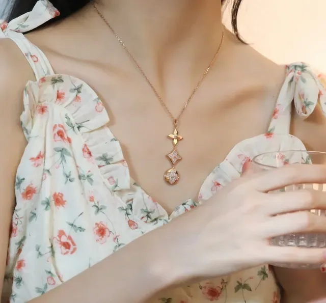 Louis Vuitton Gold Silver Pavé-Crystal Necklace 8