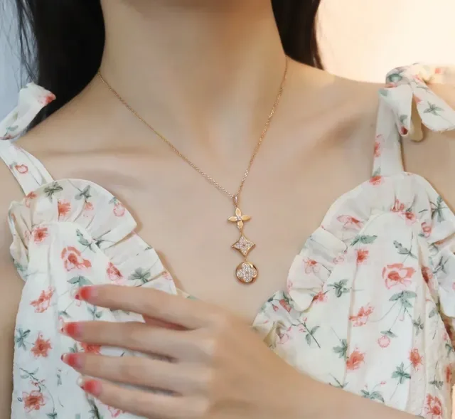 Louis Vuitton Gold Silver Pavé-Crystal Necklace 9