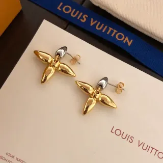 Louis Vuitton Gold-Tone Floral Drop Earrings