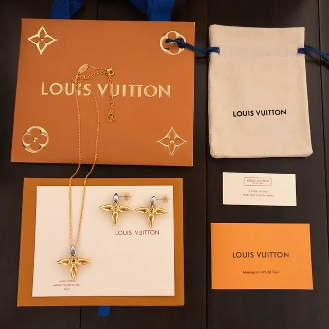Louis Vuitton Gold-Tone Floral Drop Earrings 4