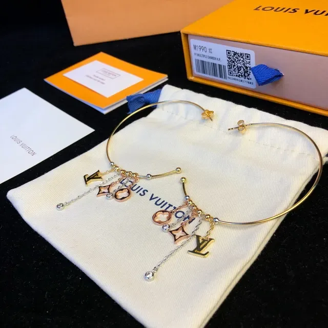 Louis Vuitton Gold-Tone Multi-Charm Hoop Earrings 9