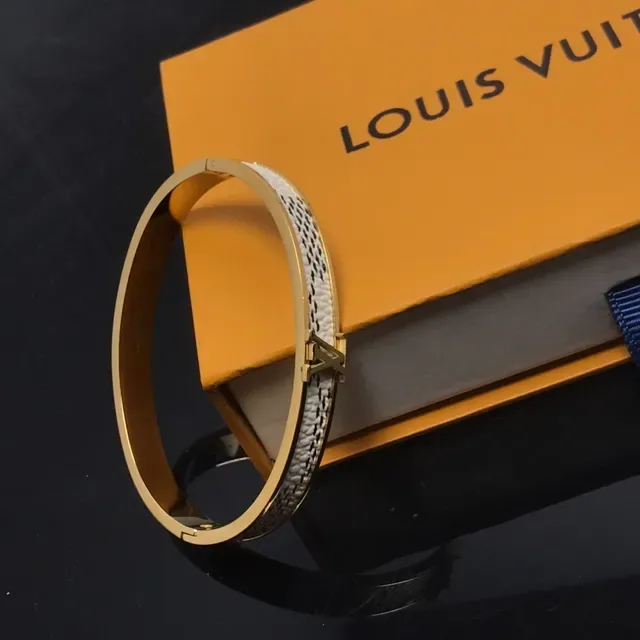 Louis Vuitton Gold-Tone White Textured Monogram Clasp Bracelet 2