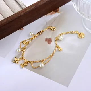 Louis Vuitton سوار سلسلة ذهبية بيضاء لؤلؤ زخارف