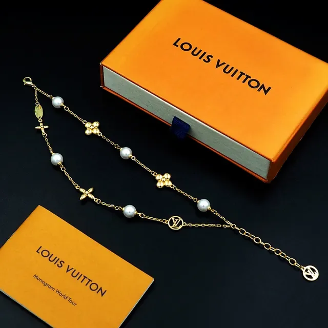 Louis Vuitton Gold White Double-Chain Pearl-Accented Bracelet 2