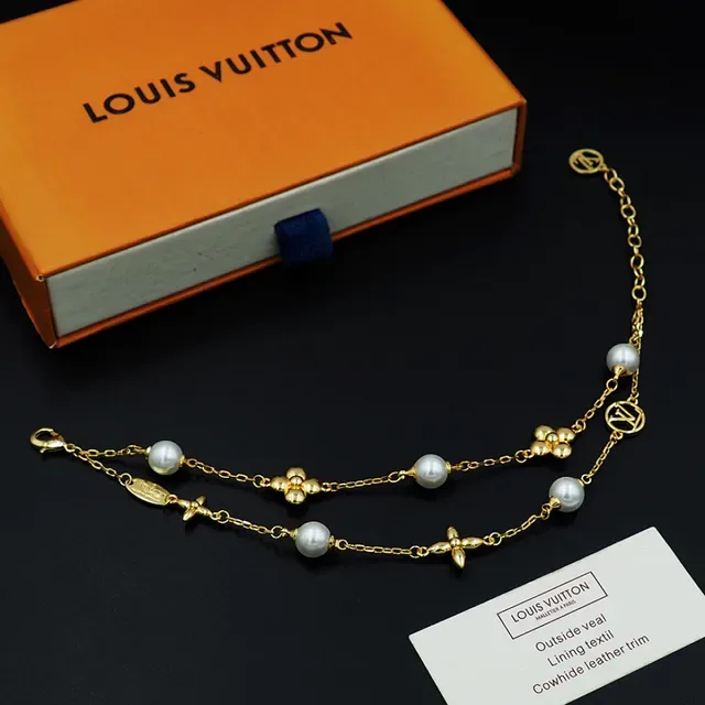 Louis Vuitton Gold White Double-Chain Pearl-Accented Bracelet 4