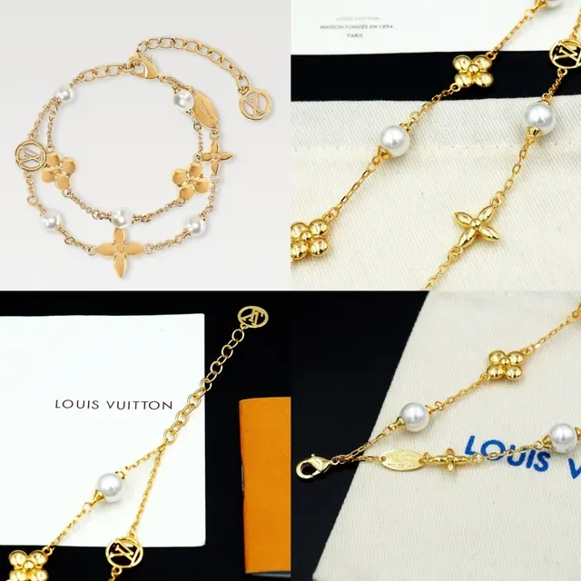 Louis Vuitton Gold White Double-Chain Pearl-Accented Bracelet 11