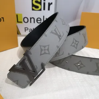 Louis Vuitton Gray Black Monogram-Printed Reversible Leather Belt