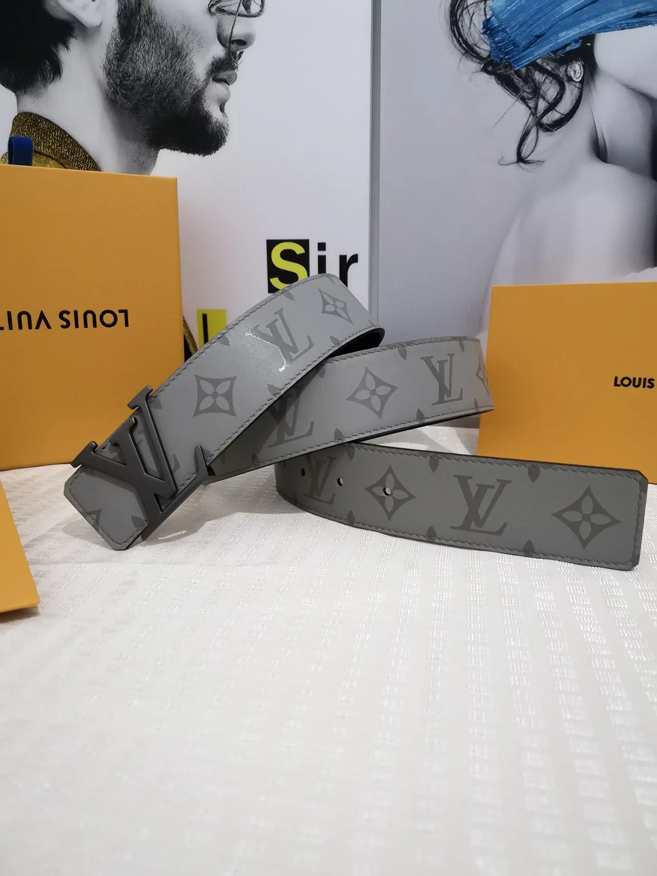 Louis Vuitton Gray Black Monogram-Printed Reversible Leather Belt 2