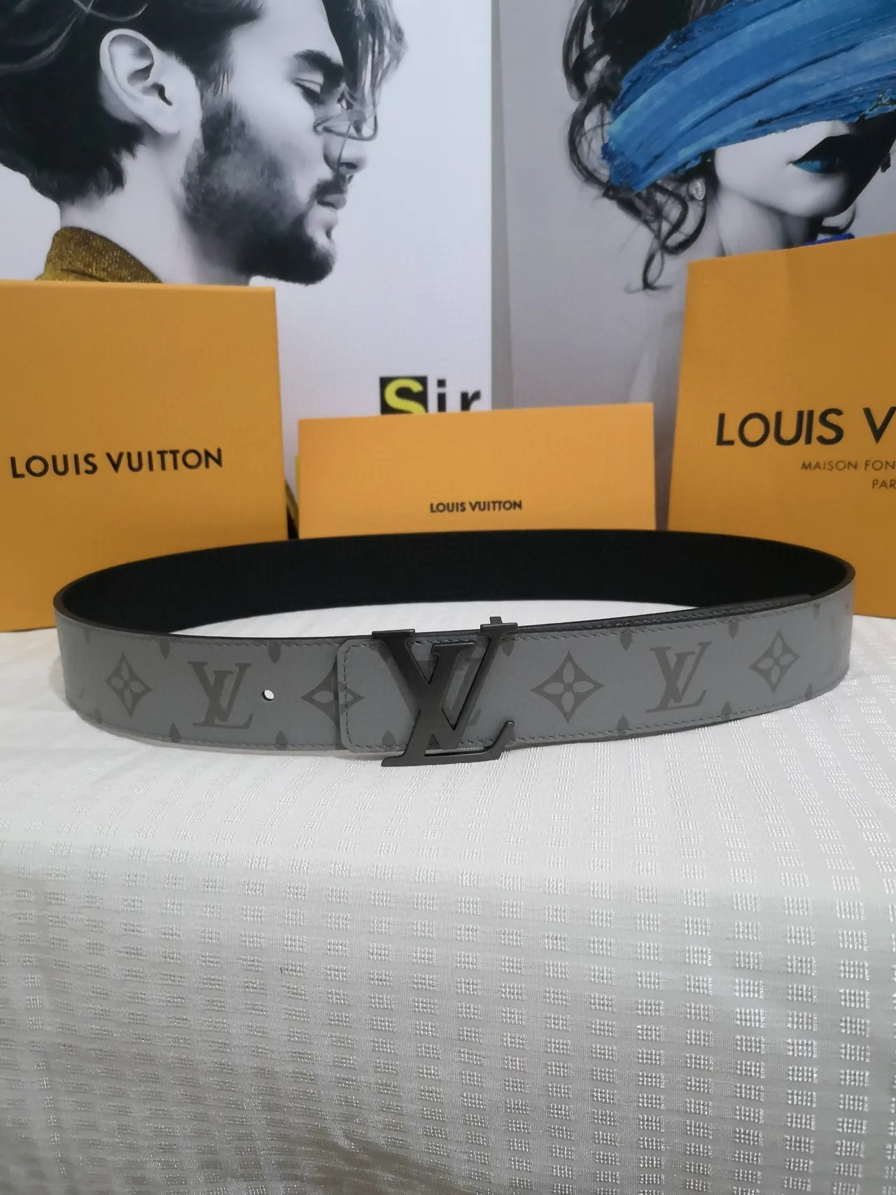 Louis Vuitton Gray Black Monogram-Printed Reversible Leather Belt 3